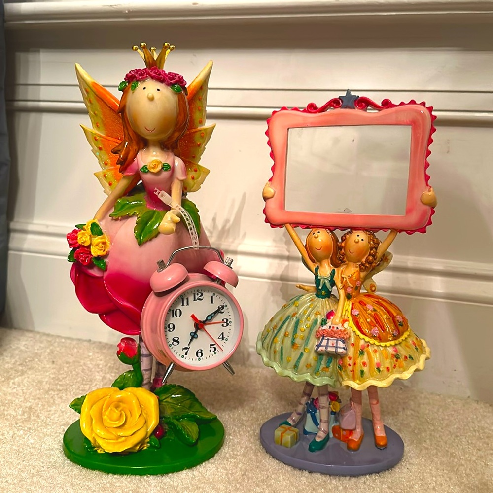 Set of Decorative Fairies Clock & Picture Frame
